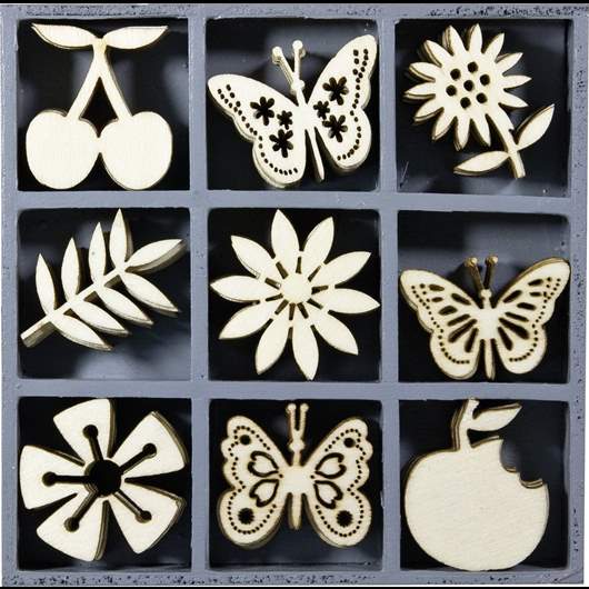 Wooden ornament box with motif fruit butterflies flowers 10,5x10,5cm 45 pcs